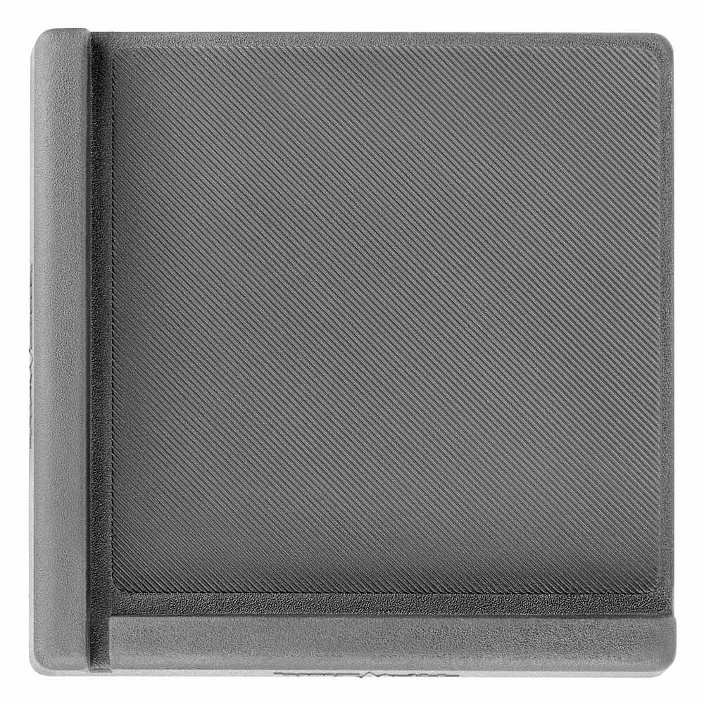 a large light-grey square elastomer form piece in the flat-lay view from above, with two orthogonal crosspieces and fine parallel grooves on the surface, isolated on white background